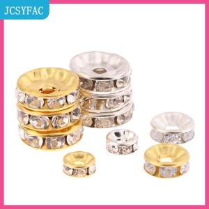 JCSYFAC 100pcs 5 7 10mm rondelle đĩa 316 thép không gỉ pha lê Spacer hạt với Rhinestone cho đồ trang sức làm DIY Vòng đeo tay