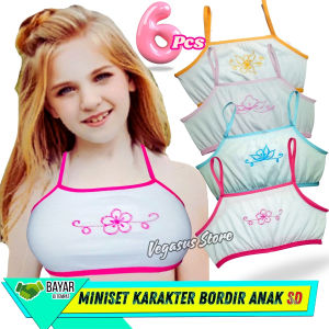 6Pcs Miniset Anak Perempuan Karakter List Bordir-Daleman Anak Cewek ABG Kelas 4-6 SD Usia 6-12Tahun