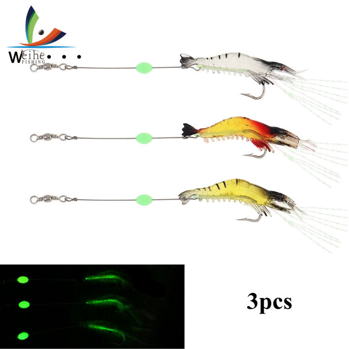 Weihe 6pcs 3pcs Luminous Shrimp Bait Set Plastic Soft Fishing Lures 