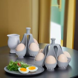 LIANG Silicone Egg Cooker 6 Hole Anti-scald Cooking Egg Storage Rack Egg Steamer Tray Grey Boiled Egg Holder Breakfast