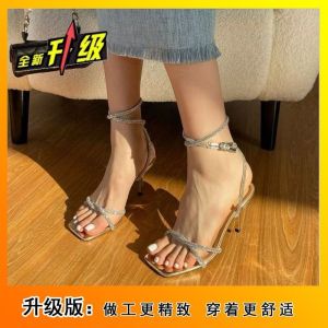 [Free Shipping] WomenS Silver Open-Toe Stiletto Heels With A Single-Strap Buckle Design Perfect For The Back-To-School Season Making Legs Look Longer And Whiter New Autumn Style