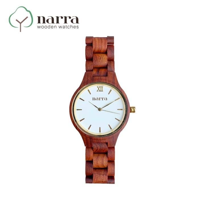Narra Wooden Watches Classic Dawn in Red Sandalwood and White