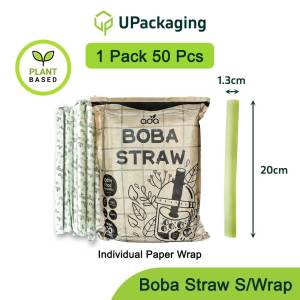 [50 Pcs] BOBA Biodegradable Straws Individual Paper Wrap (Broken Rice Tapioca) ADA Eco Straw with Wrapper