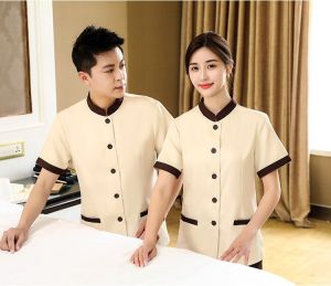 ชุดเสื้อยูนิฟอร์ม พนักงานทำความสะอาด พนักงานโรงแรม คอจีน แขนสั้น ชาย/หญิง ชุดพนักงานเสิร์ฟ