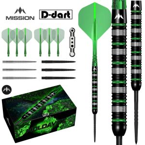 MISSION STEEL TIP DART - 23G/25G Moldavite Black PVD AND GREEN Electro Darts Steel Tip 95% Tungsten