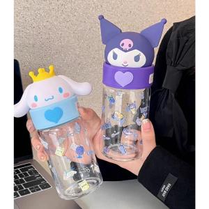 Single-layer glass cup Sanrio childrens cute cartoon Kuromi design stylish and attractive water bottle portablewater cup