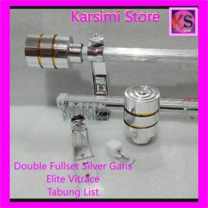 Besi Gorden Double Fullset Minimalis Tabung List Batang Garis dan Ulir Ganda & Rel Elite Vitrase