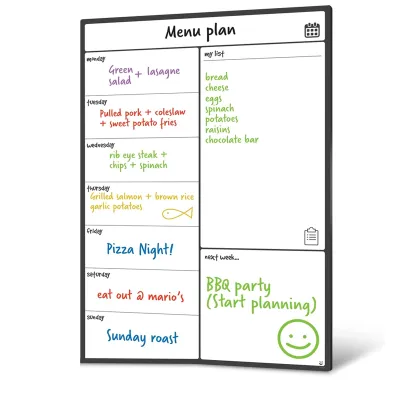 Magnetic Whiteboard Fridge Calendar Meal Planner and Shopping List White Board - Memo Board and Family Planner Easy Install Easy to Use