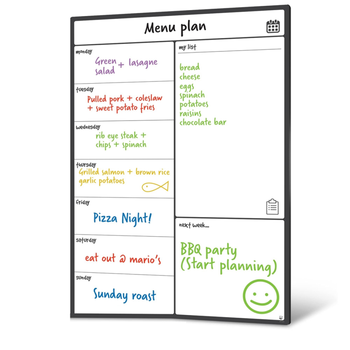 Whiteboard Fridge Calendar Meal Planner and Shopping List