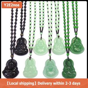 【Local shipping】 Classic Natural Chinese Buddha Pendant Jade Necklace Fashion Charm Jewelry Carved Blessing Lucky Amulet Gifts For Women Men