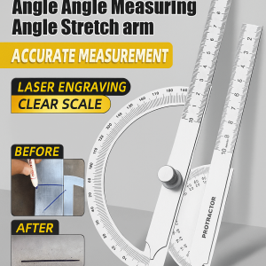Portable Semicircular Protractor Stainless Steel Angle Measuring Ruler Single Arm Adjustment Design Precise Scale Angle Measuring Tool不锈钢单臂角度尺