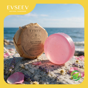 Rose Geranium Saffron Soap 70g - Natural Glycerin Soap / Brightening & Anti-Aging Face Body Soap