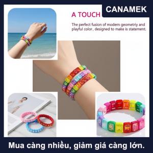 【CANAMEK】 Đầy Màu Sắc Men Pha Lê Vòng Đeo Tay Hình Học Bangle Cho Phụ Nữ Đàn Hồi Cầu Vồng Đính Cườm Cô Gái Đồ Trang Sức Cho Mùa Hè Và Kỳ Nghỉ Mặc