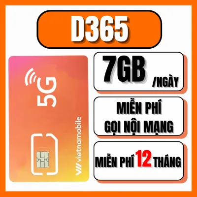 ( MIỄN PHÍ 12 THÁNG ) Sim Vietnamobile Data 4G D365 Vào Mạng 1 Năm Không Cần Nạp Tiền 7GB/Ngày (210GB/tháng) Giá Rẻ | FREESHIP - CHƯA KÍCH HOẠT