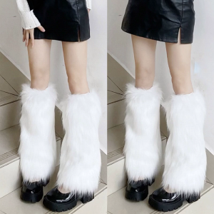 Women Vintage Furry Leg Warmer Winter Warm Harajuku Gothic Solid Color Faux Fur Boots Shoes Cuffs Cover Socks Streetwear