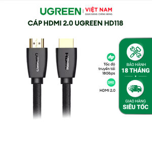 Cáp HDMI 2.0 Ugreen HD118 Chất liệu vải dù PP | Độ phân giải 3D 4K*2K 4096x2160p/30Hz | Bảo Hành 1 đổi 1 18 Tháng | 40408 40409 40410 90840 40411 40412 40414 40416 60363