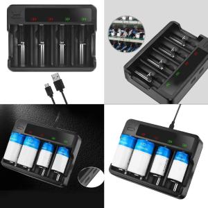 AA 3A C D Rechargeable Batteries USB Fast Charging with LED Lights 4 Slots
