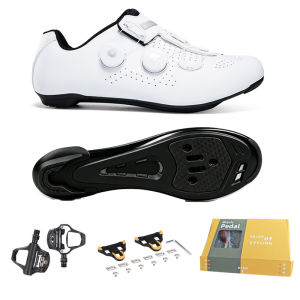 SHMANIRO Professional Mens White Cycling Shoes Sets Breathable Road Bike RB MTB Cleat Shoes