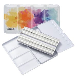 MEEDEN Empty Watercolor Paint Palette: Travel Water Color Palette Tin with 12/24/48 Half Pans - Portable Metal Palette Tin Box (Galaxy)