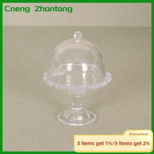 Cneng 1:12 Dollhouse Miniature Transparent High Tray Dessert Plate W Cover Cake Fruit Tray Kitchen Decor Toy Doll House Accessories