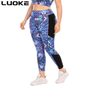 LUOKE Yoga Pants for Women Sport Pants Baju Perempuan Blue Print Big Size Fashion Sports Pants Can Wear Up To 94 Kg