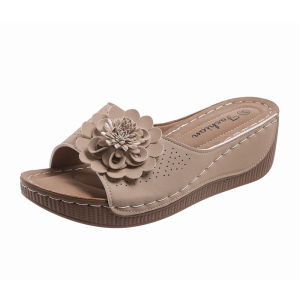 New Large Size 2025 Spring/Summer New Style Open-Toe Wedge Sandals With Floral Design