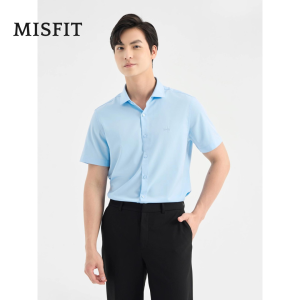 Áo sơ mi nam ngắn tay Xanh trơn MISFIT form regular vải lụa chéo đẹp hạn chế nhăn màu sắc thanh lịch