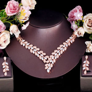 SEQUITO Luxury Quality Yellow Gold Plated Women Jewelry Sets Handmande Inlaid Bright White Green AAAAA Cubic Zirconia Precious Pendant Necklace Drop Earrings for Wedding Banquet SJ284