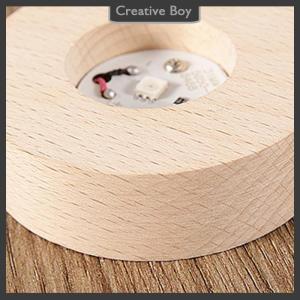 [Creative] Round Wood Light Base USB with switch LED Light Rotating Display Stand Lamp Base Home Decor