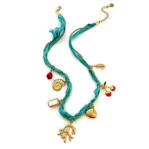 Summer Shell Conch Layering Necklace Soft Fabric Chain Detail Adjustable Length For Casual Outfit Styling