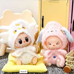 WENSH Knitted Hat 17cm Labubu Time Clothes Guitar Sweater Set Plush Dolls Clothes Fashion Shoes Labubu Dolls Clothes Cotton Doll Accessories