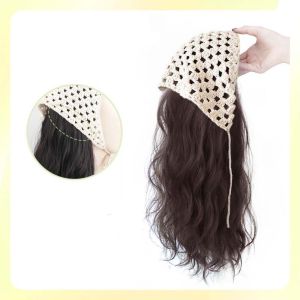 CAELARAU Synthetic Womens 2-in-1 Headband Wig Realistic Soft Knitted Headband Wigs Hair Accessories Natural Long Wavy Curly Hairpieces for Daily Outings