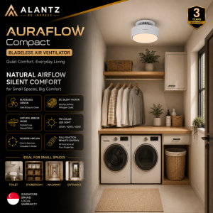 ALANTZ AuraFlow Compact Bladeless Air Ventilator Ceiling Fan with LED Light | DC Silent Motor | Remote Control | Reverse Airflow | Bathroom Toilet Laundry Storeroom