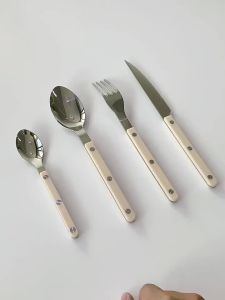 Sacesr 24Pcs France Style Fashion Cutlery Set 18/10 Stainless Steel Gift Flatware 304 Fork Spoon Dinnerware for 6 Drop Shipping P7Q2M