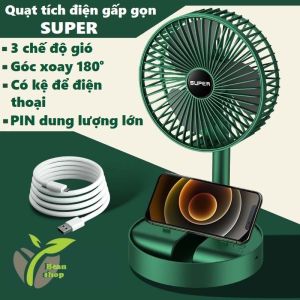 Quạt Tích Điện Super mini Quạt Tích Điện Để Bàn Gấp Gọn 3 cấp độ Sử Dụng Liên Tục 2-4Tiếng