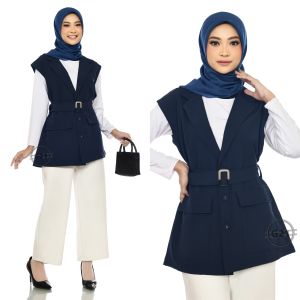 Outer Rompi Vest Blazer Balero Cardigan Wanita Tanpa Lengan Body Panjang Sepinggul Pakai Gesper Bahan Formal Kerja Kantor Kasual Premium Quality