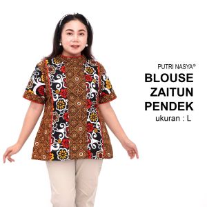 Blouse Big Size Wanita Atasan Batik Jumbo LD 140 Pakaian Atasan Model Blus Pendek Jumbo Seragam Kerja Batik / Blus Kantor Formal S-M-L-XL-2L-3L-4L-5L-6L-7L Bahan Katun / Pakaian Batik Kekinian Model