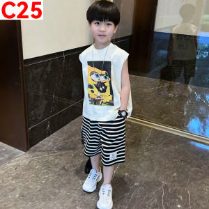 Terno for Kids Boy Sleveless character design stripes short 1-5yrs old C25