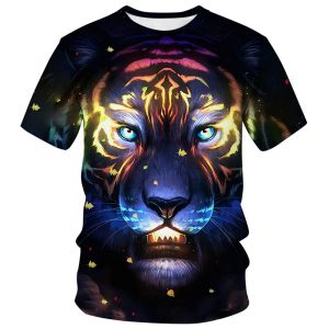 2025 เสื้อยืดผู้ชายลายเสือฤดูร้อน newWildlife สไตล์ผู้ชายแข็งแกร่ง เสื้อสตรีทลำลอง พิมพ์ 3D กีฬากลางแจ้ง แขนสั้นหลวม แห้งเร็ว