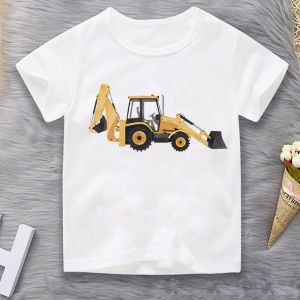 Excavator Bulldozer Toy Family Round Neck Printed T-shirt Short Sleeve Children Girl Kids Clothes