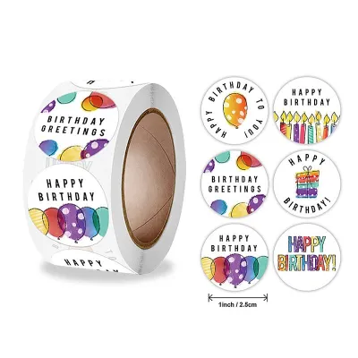 Label Sticker Happy Birthday Colorfull Balon Kue Stiker Tag Ulang Tahun Dekorasi Ultah 25 cm (1 roll / 500 pcs)