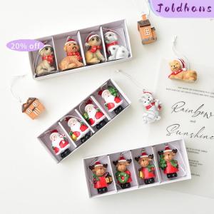 Joldhans Mini Nhựa Cây Giáng Sinh Đồ Trang Trí Thiết Lập Santa Elk Con Chó Mèo Nhà Mặt Dây Với Treo Dây Thừng 4 Gói Cổ Điển Kỳ Nghỉ Trang Trí Nội Thất