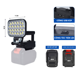 Đèn pha led dùng pin công suất lớn đèn tích điện Đèn pin led chiếu xa dùng chân pin Makita Tiện Lợi Thông Minh cho mọi nhà