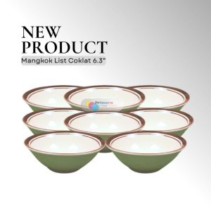Mangkok Keramik Lusinan Aesthetic 6.3 Inch List Coklat