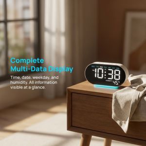 BMFUEW Minimalist Design Digital Alarm Clock Adjustable Brightness Large Screen Ambient Light Clock Desk Clock Night Light LED Electronic Clock Bedroom Decor