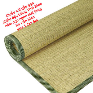 Chiếu cói gấp gọn chiếu đậu trắng Thái Bình nằm ngủ ngon mát lưng bo viền biên size 1.2x1.9m