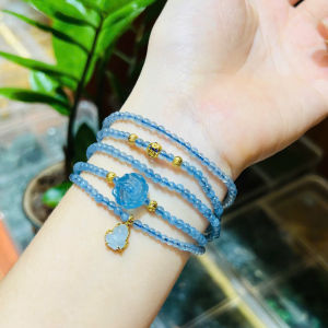 vòng tay nữ dáng chuỗi đá aquamarine tự nhiên mix charm hoa mẫu đơn tì hưu aquamarine bọc vàng tây và charm cầu kim tiền vàng tây vòng tay đá phong thủy hợp mệnh mộc mệnh thủy trang sức thiết kế đủ hóa đơn thẻ bảo hành