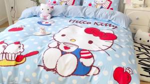 HelloKitty Cat Super Soft Breathable Four-Piece Cartoon Student Dormitory Childrens Room Bedding Set Three-Piece Quilt Cover Set LZD