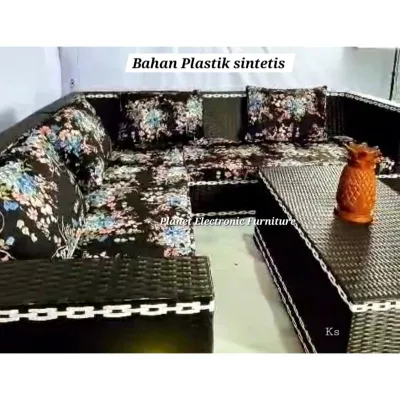 Kursi Tamu sudut rotan sintetis kursi teras kursi plastik fiber kursi tahan air