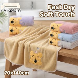 Vixplorn Kids Bath Towel Coral Fleece Super Soft Absorbent Quick Dry Cartoon Bear Wearable Wrap 140 70